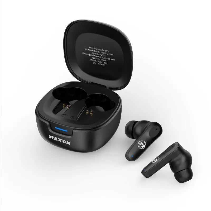 Maxon M03 TWS Earbuds | Black | Bluetooth 5.0 | Deep Bass Sound | 200mAh Charging Case | Touch Control | For Music, Calls, Gaming